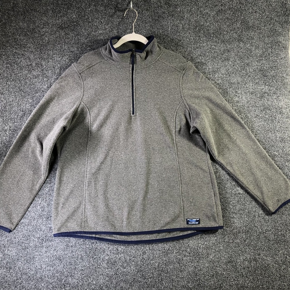 LL Bean Fleece 1/4 Zip Sweater Women's XL Grey Soft Classic Outdoor Hiking Fish